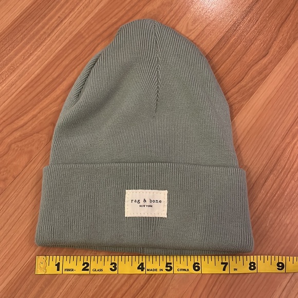 New Rag & Bone Addison cotton beanie. Colour is sage (green-blue). - Picture 4 of 8